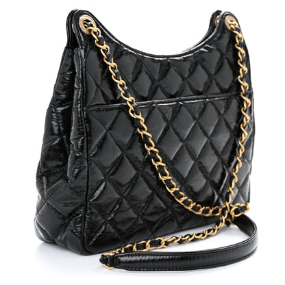 Chanel Shiny Crumpled Calfskin Quilted Wavy CC Hobo Black 3 of 11