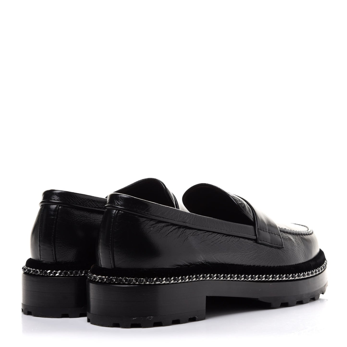 Crinkled Calfskin Velvet CC Chain Mocassin Loafers 38 Black
