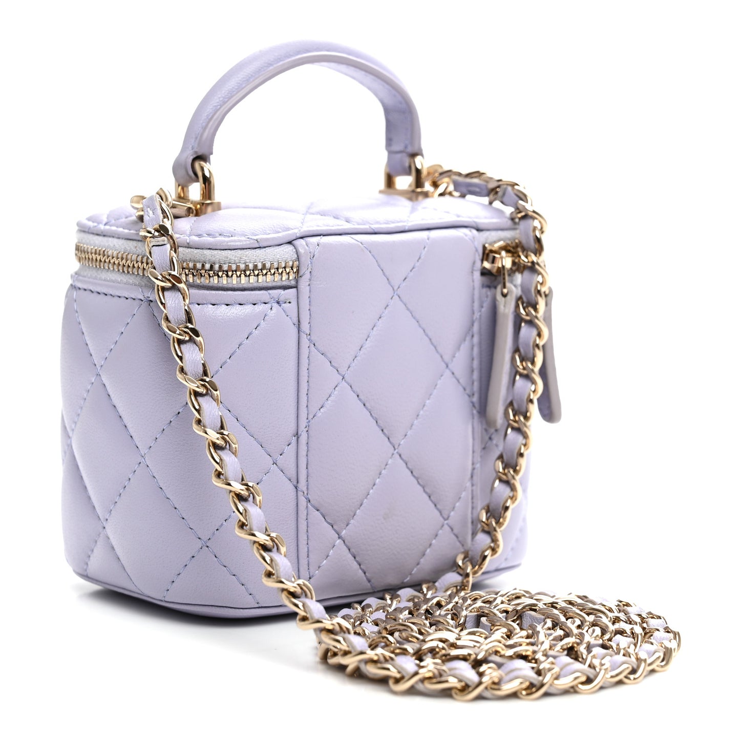 Lambskin Quilted Top Handle Mini Vanity Case With Chain Lilac