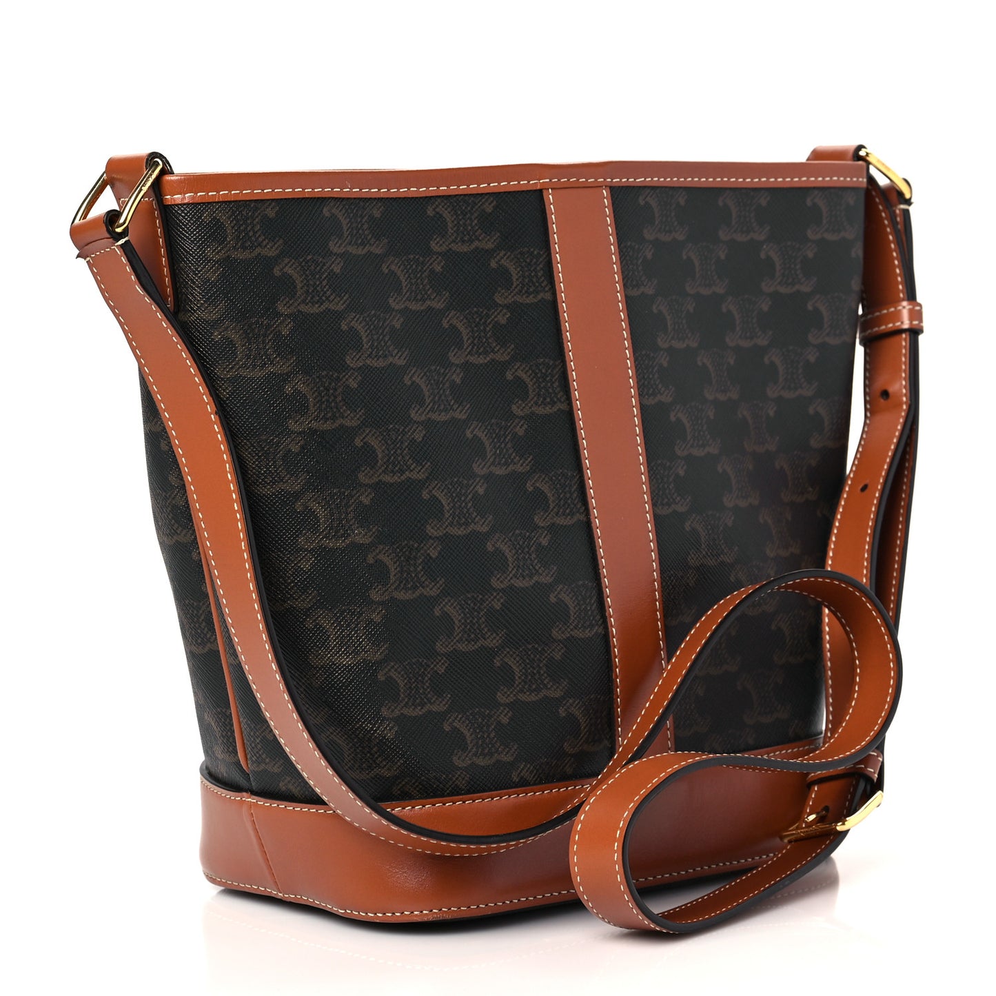 Triomphe Canvas Calfskin Small Bucket Bag Tan