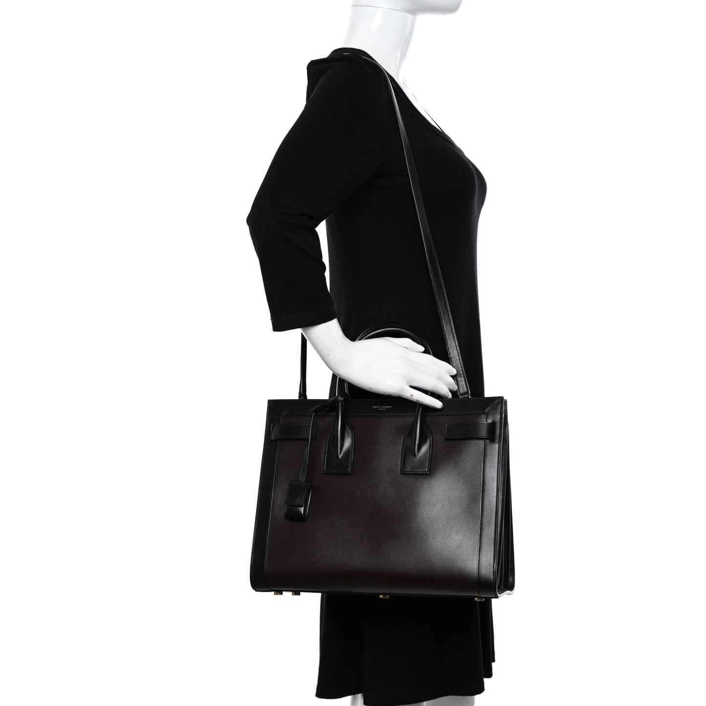 Calfskin Bi-Color Small Sac De Jour Burgundy Black
