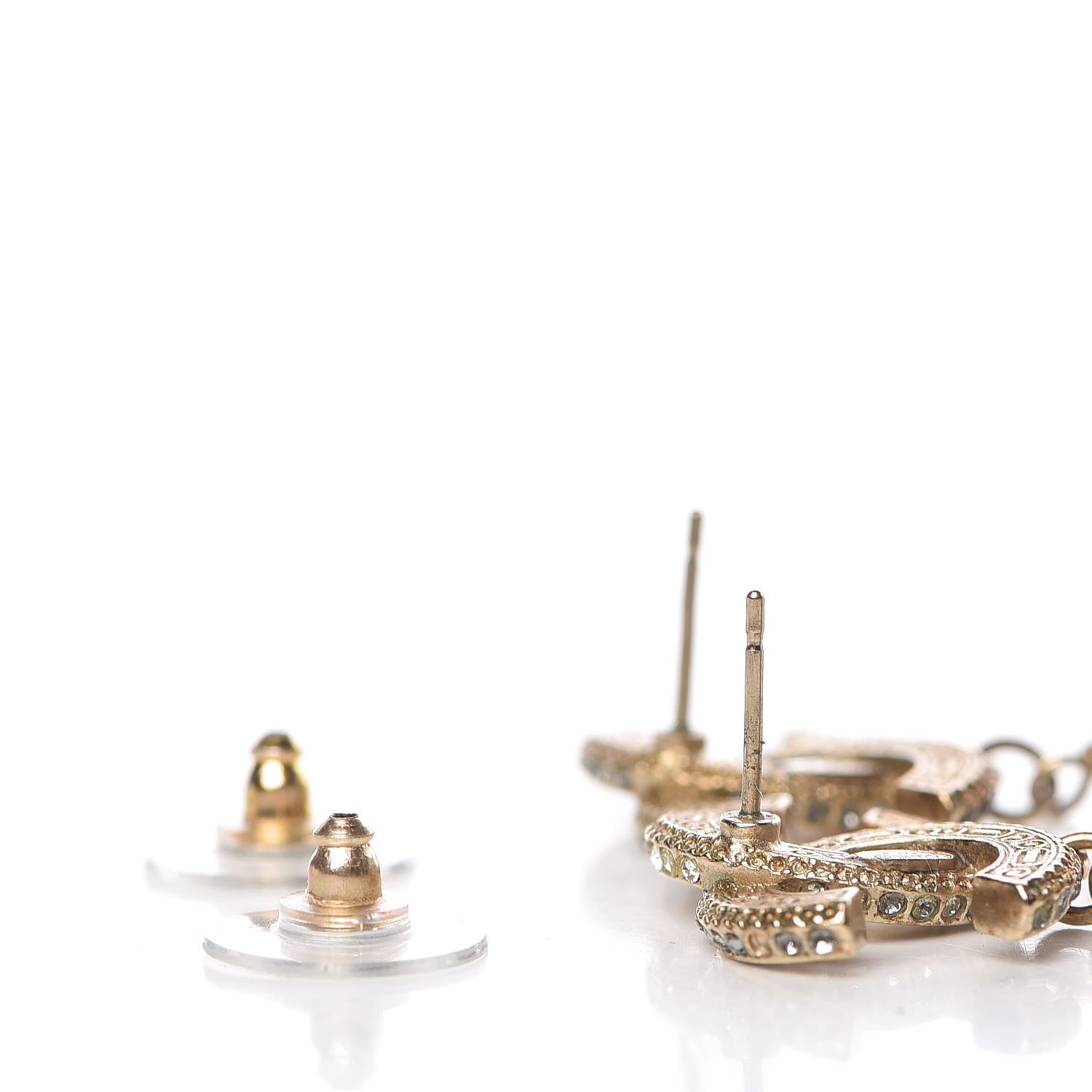 Chanel Baguette Crystal CC Drop Earrings Gold Black 3 of 6