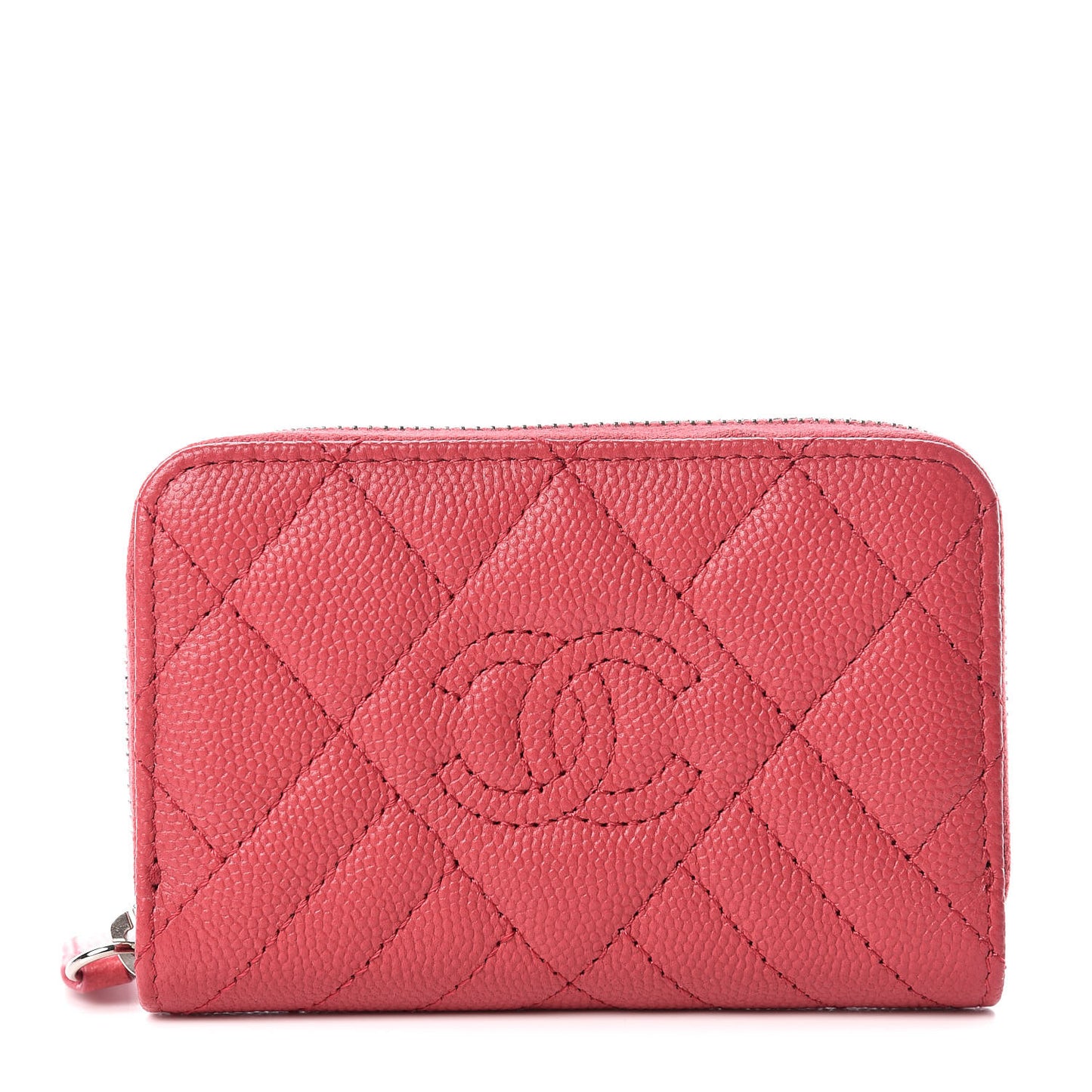 Caviar Quilted Diamond CC Duo Zip Coin Purse Pink