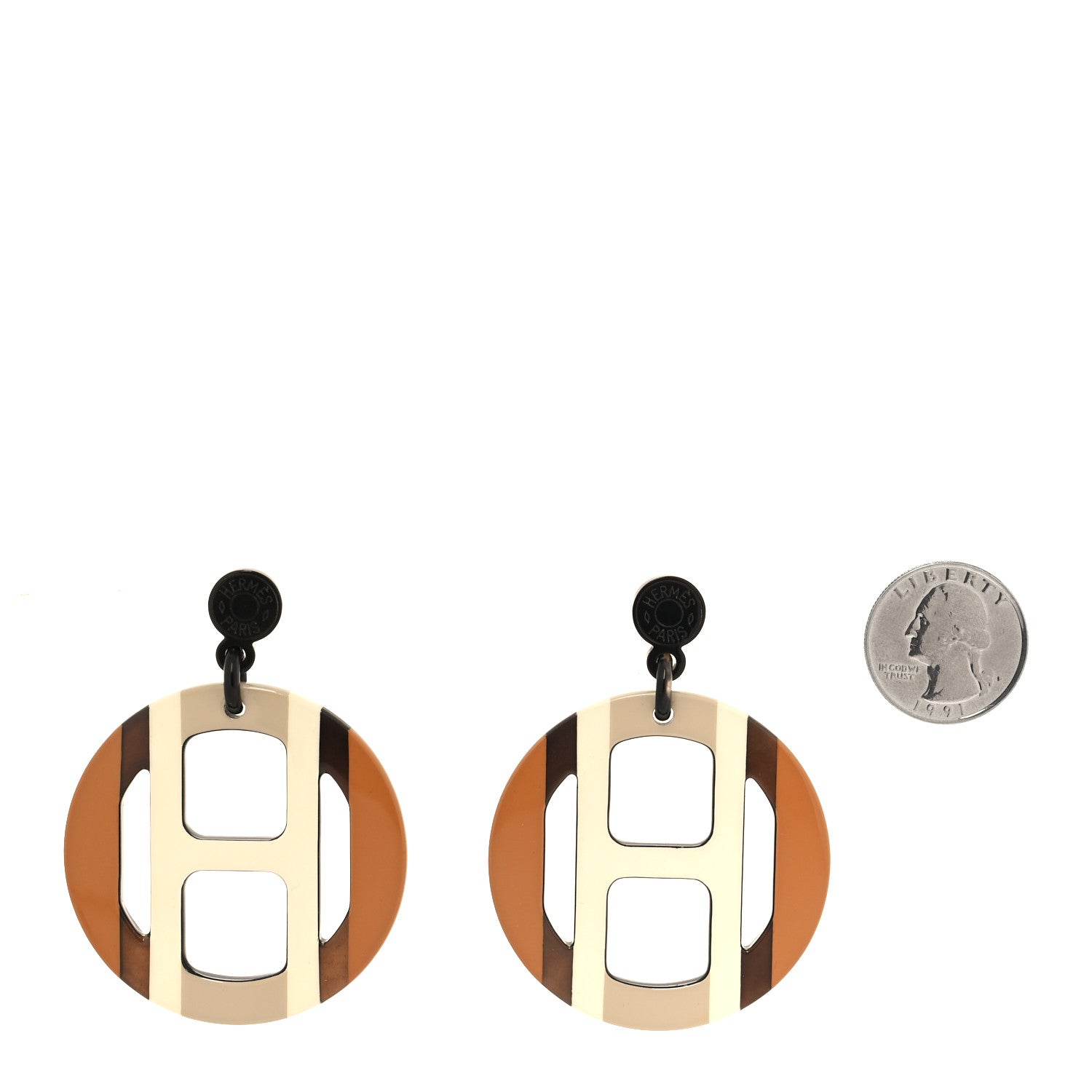 Hermes Lacquered Horn H Equipe Earrings Sable 2 of 5