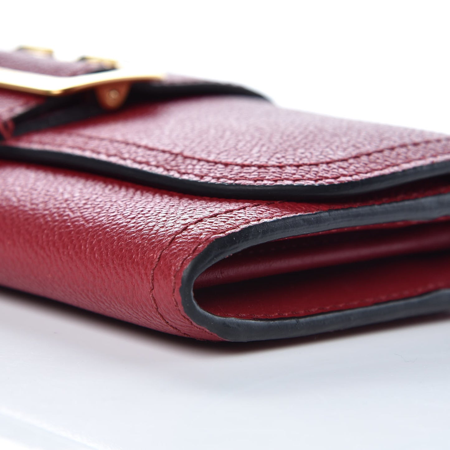 Grainy Leather Buckle Detail Flap Wallet Red