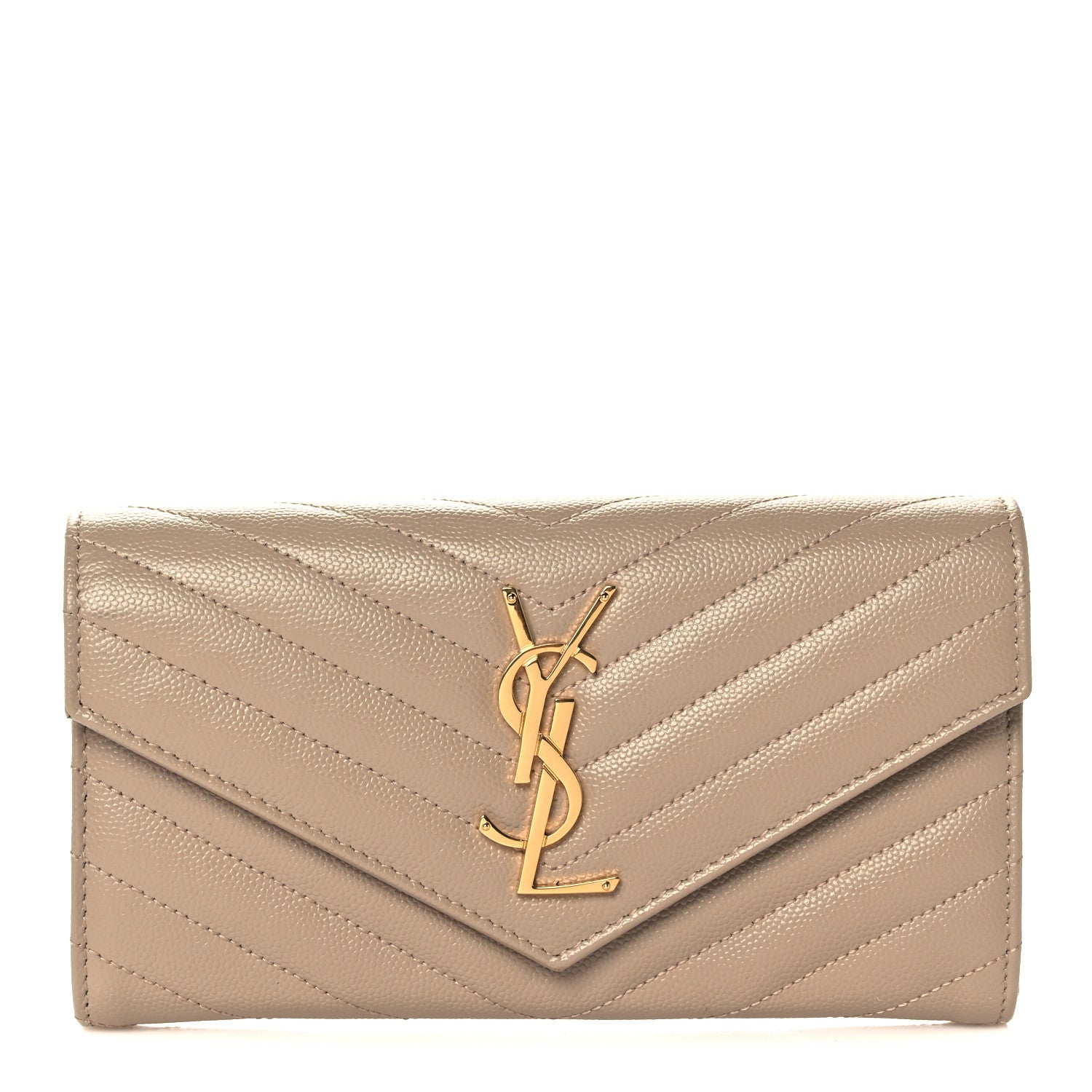 Saint Laurent Grain De Poudre Matelasse Chevron Monogram Flap Wallet Taupe 1 of 9