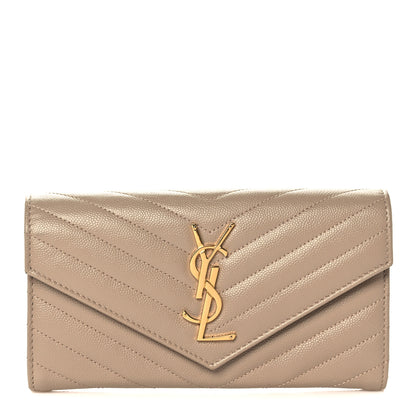 Saint Laurent Grain De Poudre Matelasse Chevron Monogram Flap Wallet Taupe 1 of 9