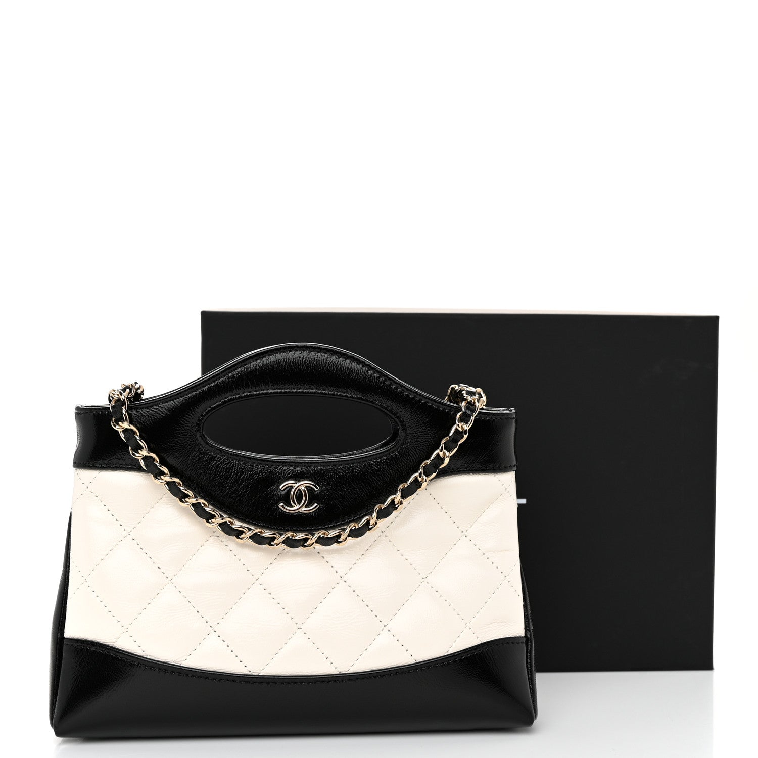 Chanel Shiny Crumpled Calfskin Quilted Nano 31 Shopping Bag White