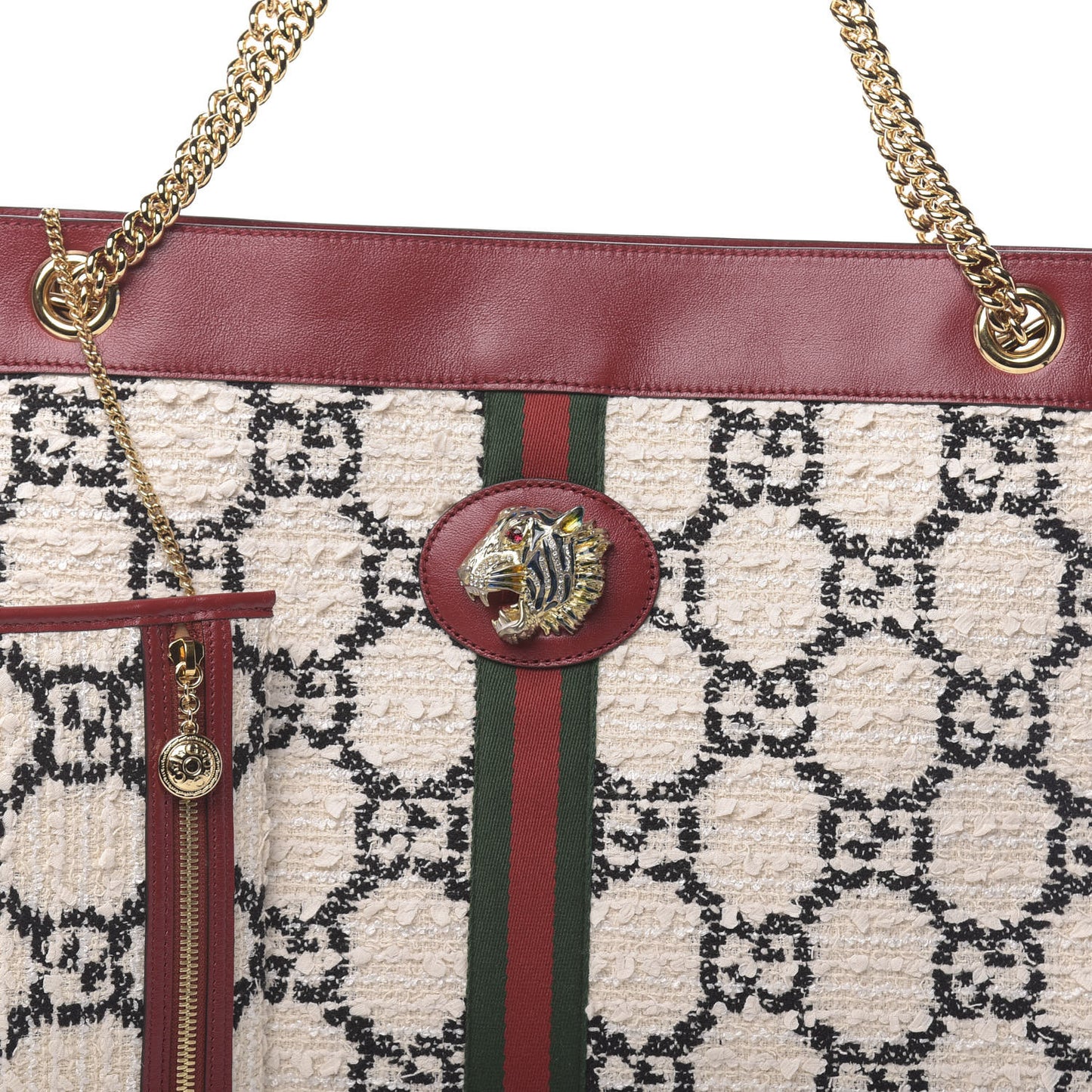 Tweed GG Monogram Large Rajah Chain Tote White Black Romantic Cherry