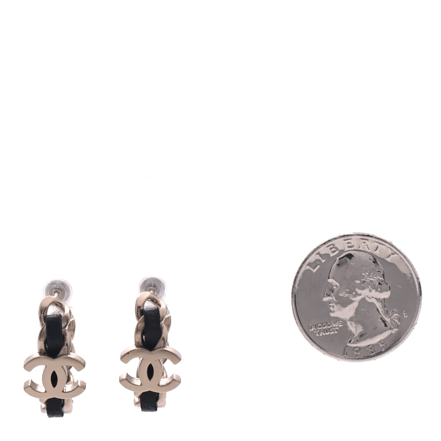 Chanel Lambskin CC Chain Hoop Earrings Matte Gold Black 2 of 5