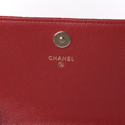 Chanel Caviar Quilted Square Wallet On Chain WOC Dark Red 5 of 11