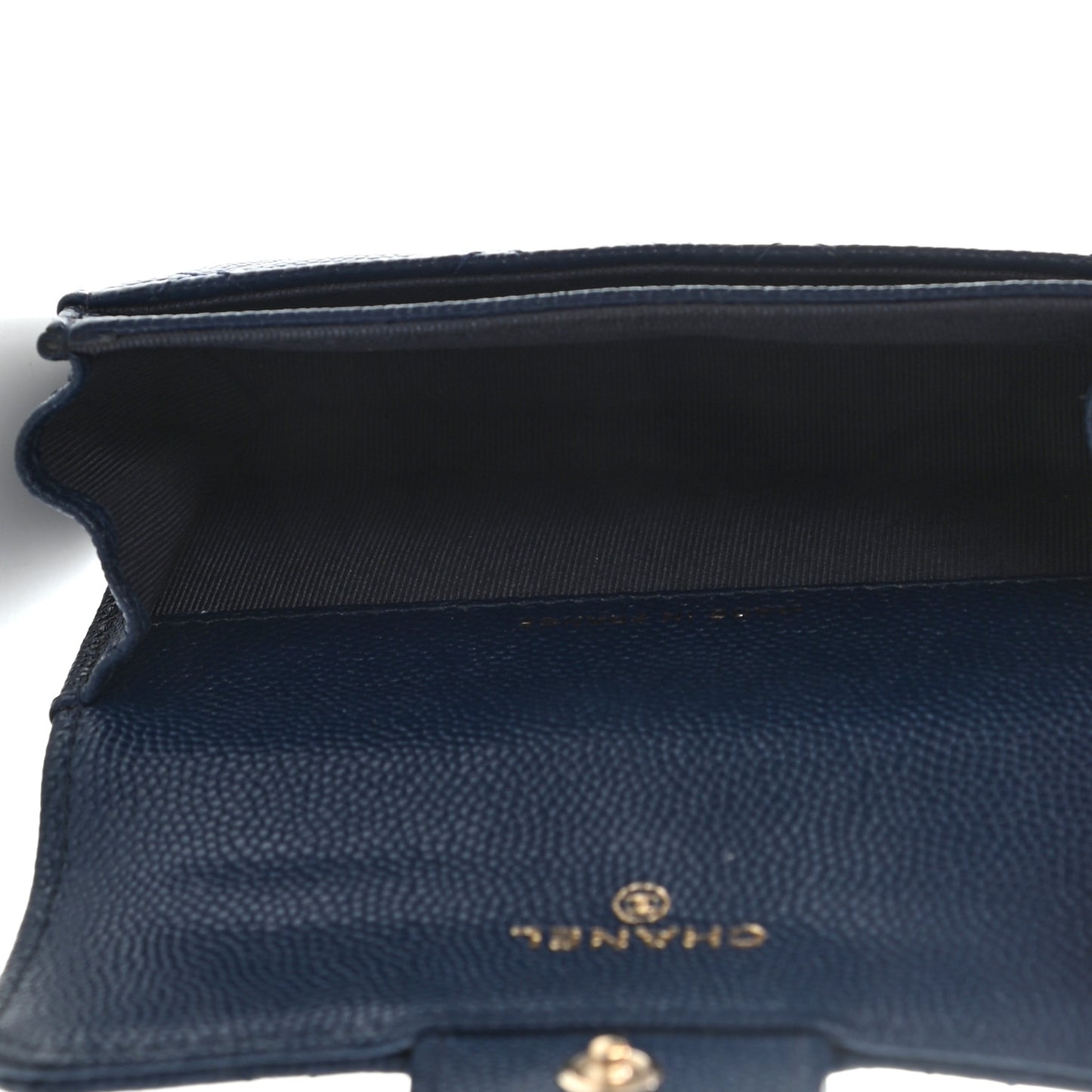 Caviar Quilted Flap Card Holder Navy Blue