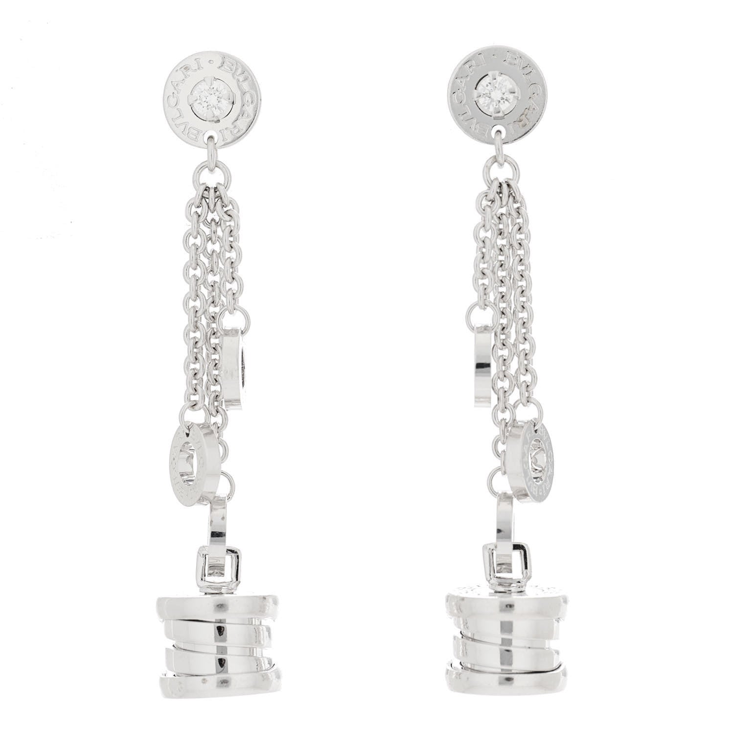 Bulgari 18K White Gold Diamond B.Zero1 Drop Earrings 1 of 6