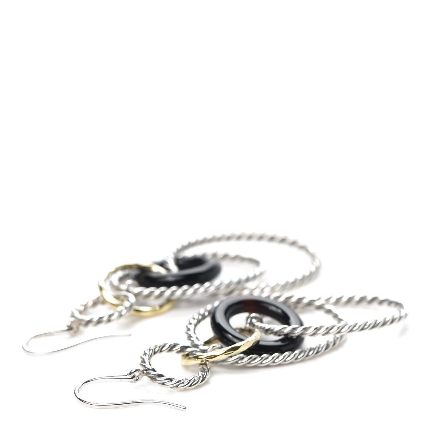Sterling Silver 18K Yellow Gold Black Onyx Mobile Earrings