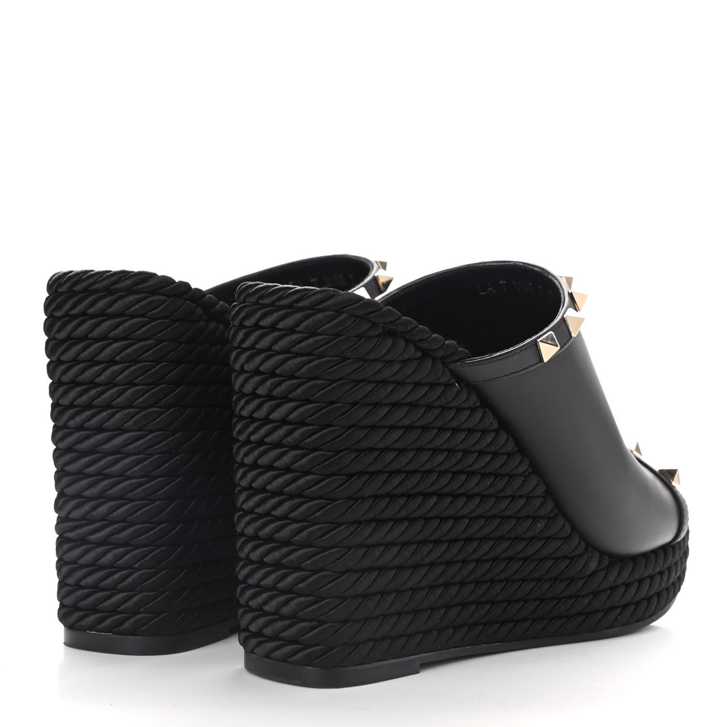 Calfskin Silk Rockstud Torchon Espadrille Wedge 25/115mm Slide Sandals 37 Black