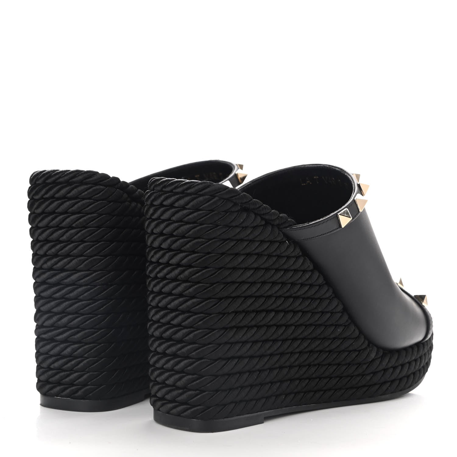 Valentino Garavani Calfskin Silk Rockstud Torchon Espadrille Wedge 25/115mm Slide Sandals 37 Black 4 of 9