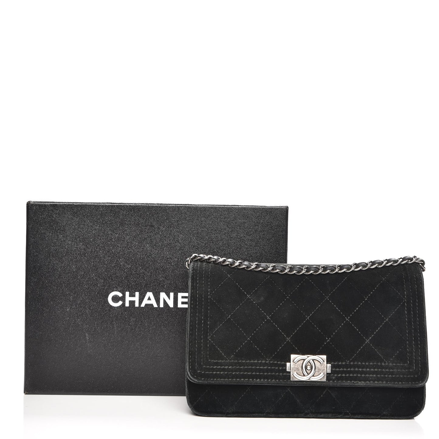 Velvet Quilted Boy Wallet On Chain WOC Black
