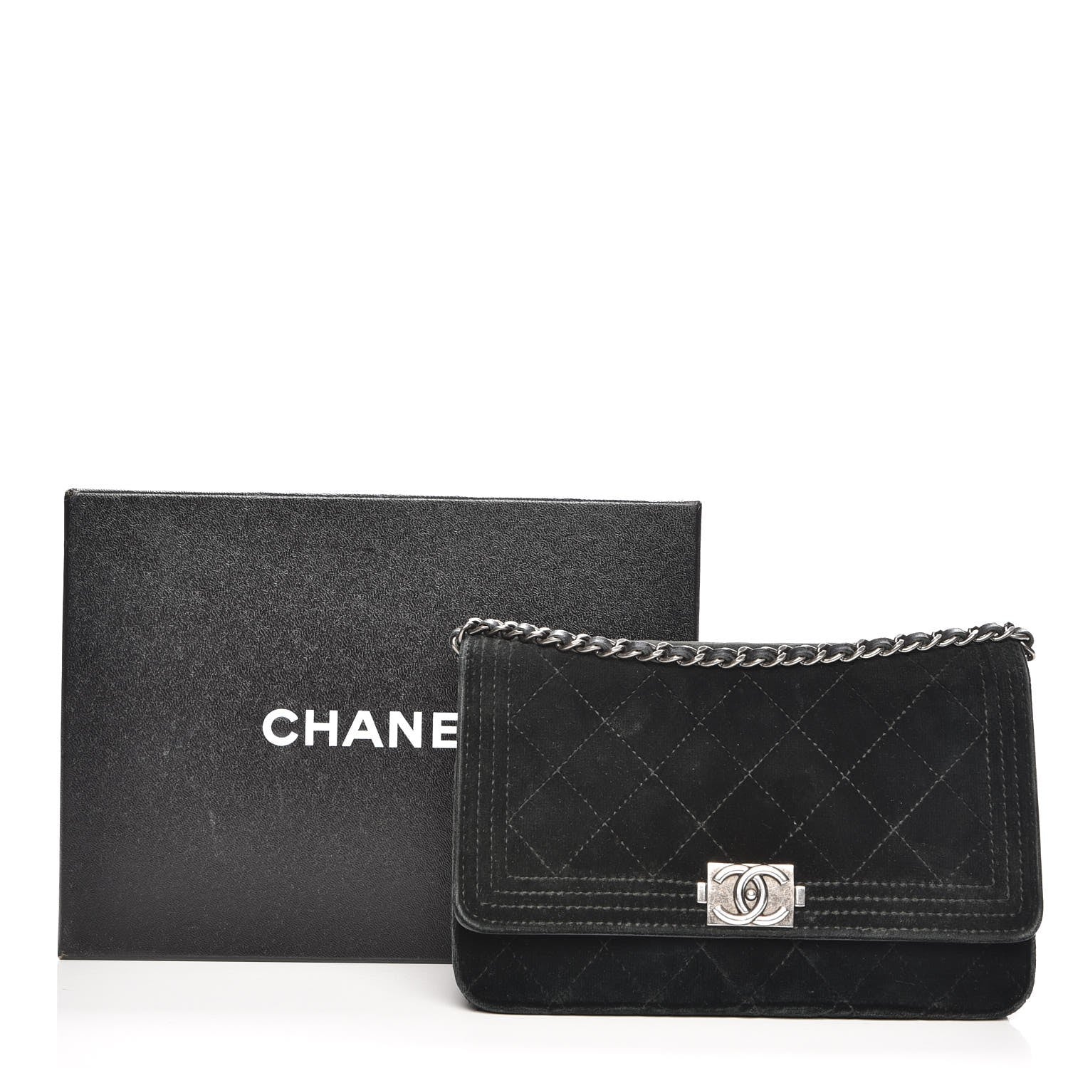 Chanel Velvet Quilted Boy Wallet On Chain WOC Black 16 of 16