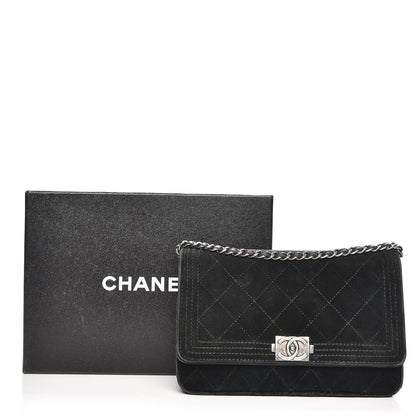 Chanel Velvet Quilted Boy Wallet On Chain WOC Black 16 of 16
