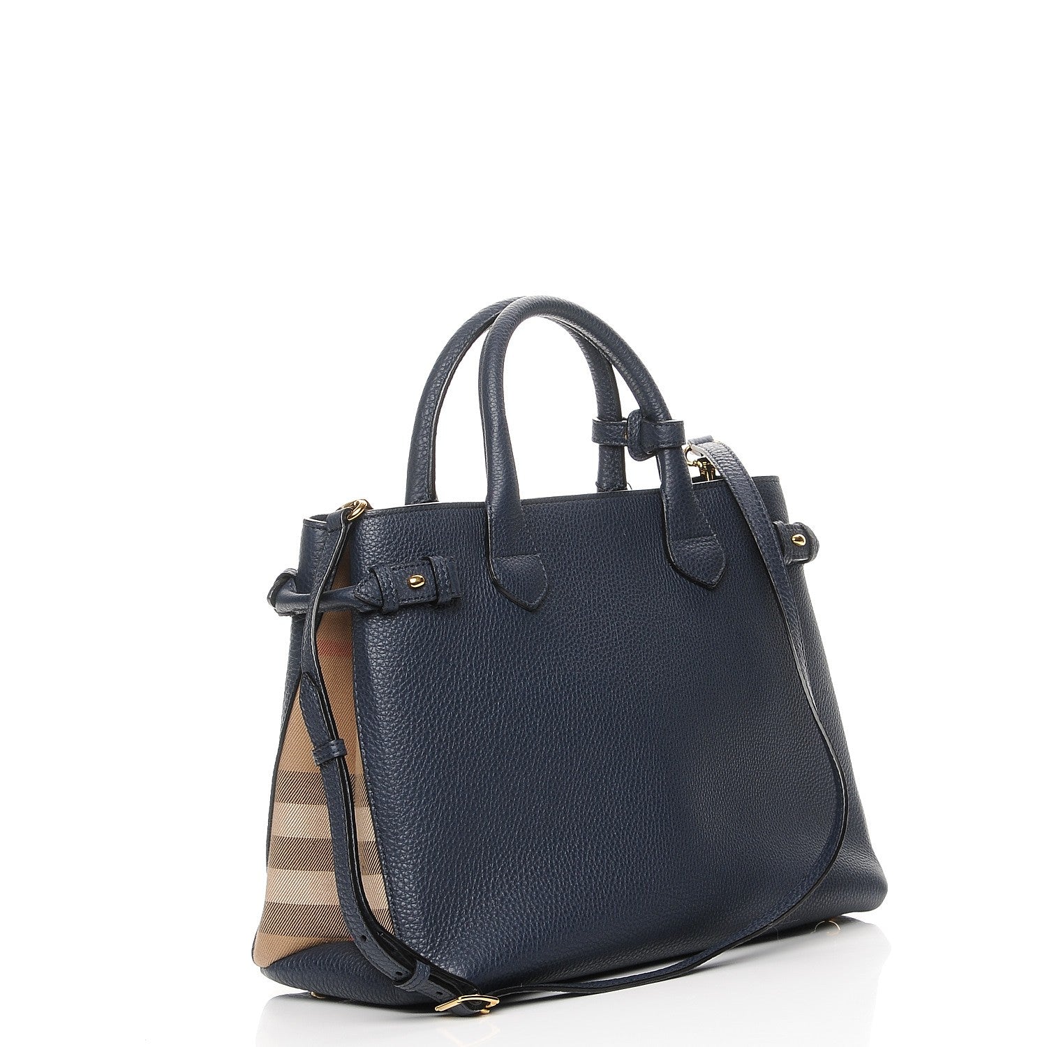Burberry Grainy Calfskin House Check Medium Banner Tote Midnight Blue 4 of 9