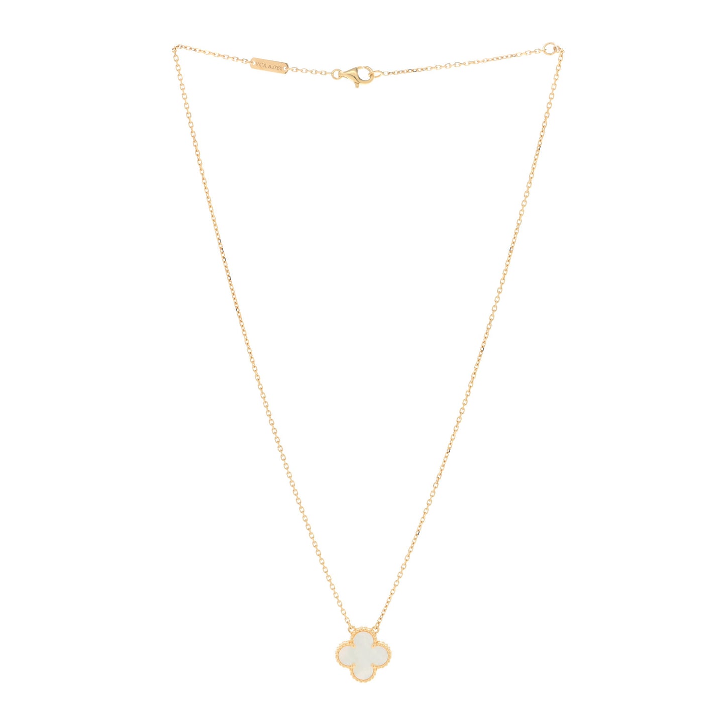 18K Yellow Gold Mother of Pearl Vintage Alhambra Pendant Necklace