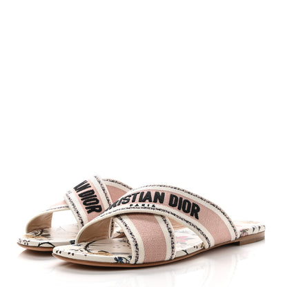 Christian Dior Canvas Rose Mutabilis Embroidered Dway Criss Cross Slide Sandals 40 Multicolor 3 of 9
