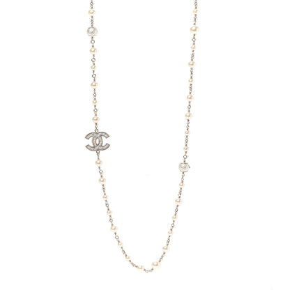 Chanel Metal Quilted Pearl CC Long Necklace Light Gold 1 of 8