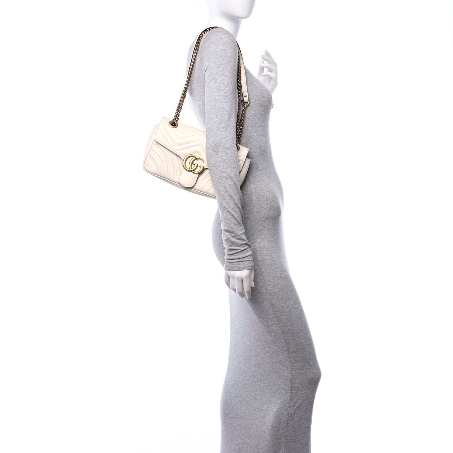 Gucci Calfskin Matelasse Small GG Marmont Shoulder Bag White 3 of 17