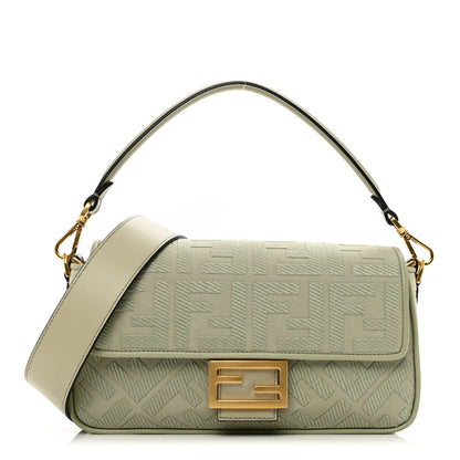 Fendi Canvas Vitello King FF Embroidered Baguette Green Tea 1 of 8