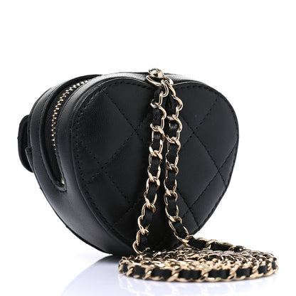 Chanel Lambskin Quilted CC In Love Heart Coin Purse With Chain Black 3 of 8