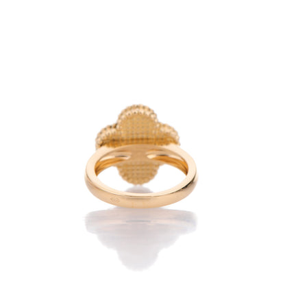 Van Cleef & Arpels 18K Yellow Gold Diamond Mother of Pearl Vintage Alhambra Ring 49 5 4 of 6