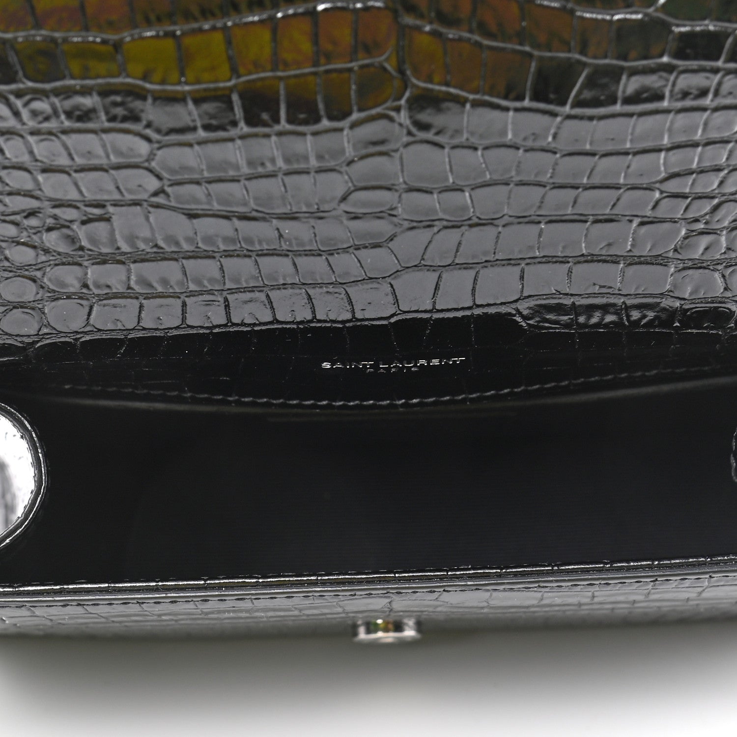 Saint Laurent Calfskin Crocodile Embossed Small Classic Monogram Kate Tassel Satchel Black 4 of 4