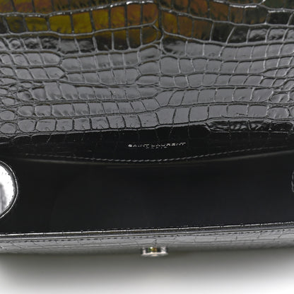Saint Laurent Calfskin Crocodile Embossed Small Classic Monogram Kate Tassel Satchel Black 4 of 4