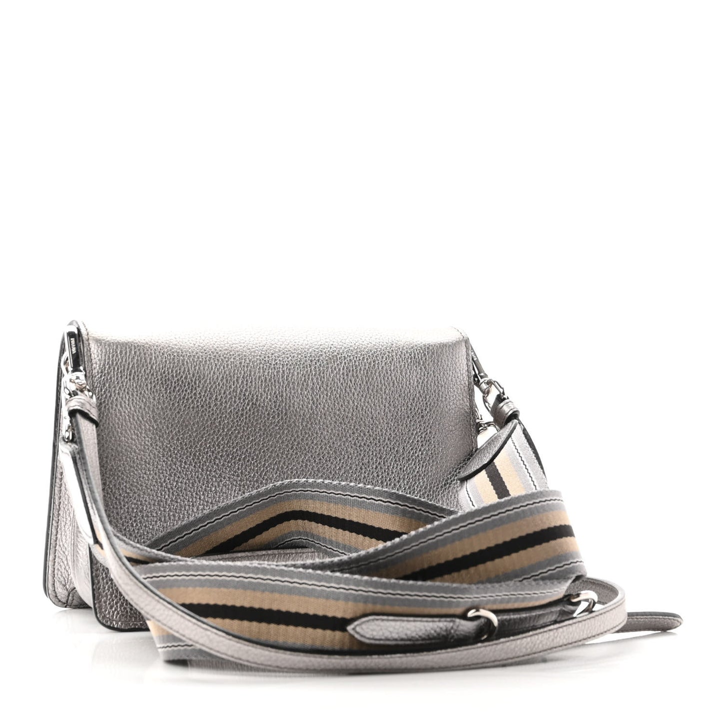 Metallic Vitello Daino Flap Crossbody Cromo