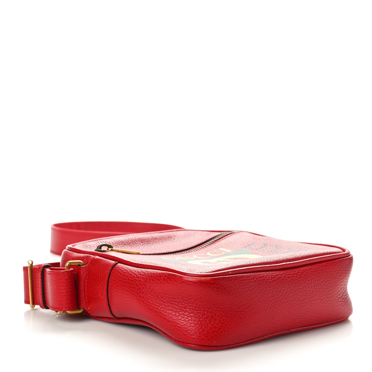 Gucci Grained Calfskin Logo Messenger Bag Hibiscus Red 4 of 13