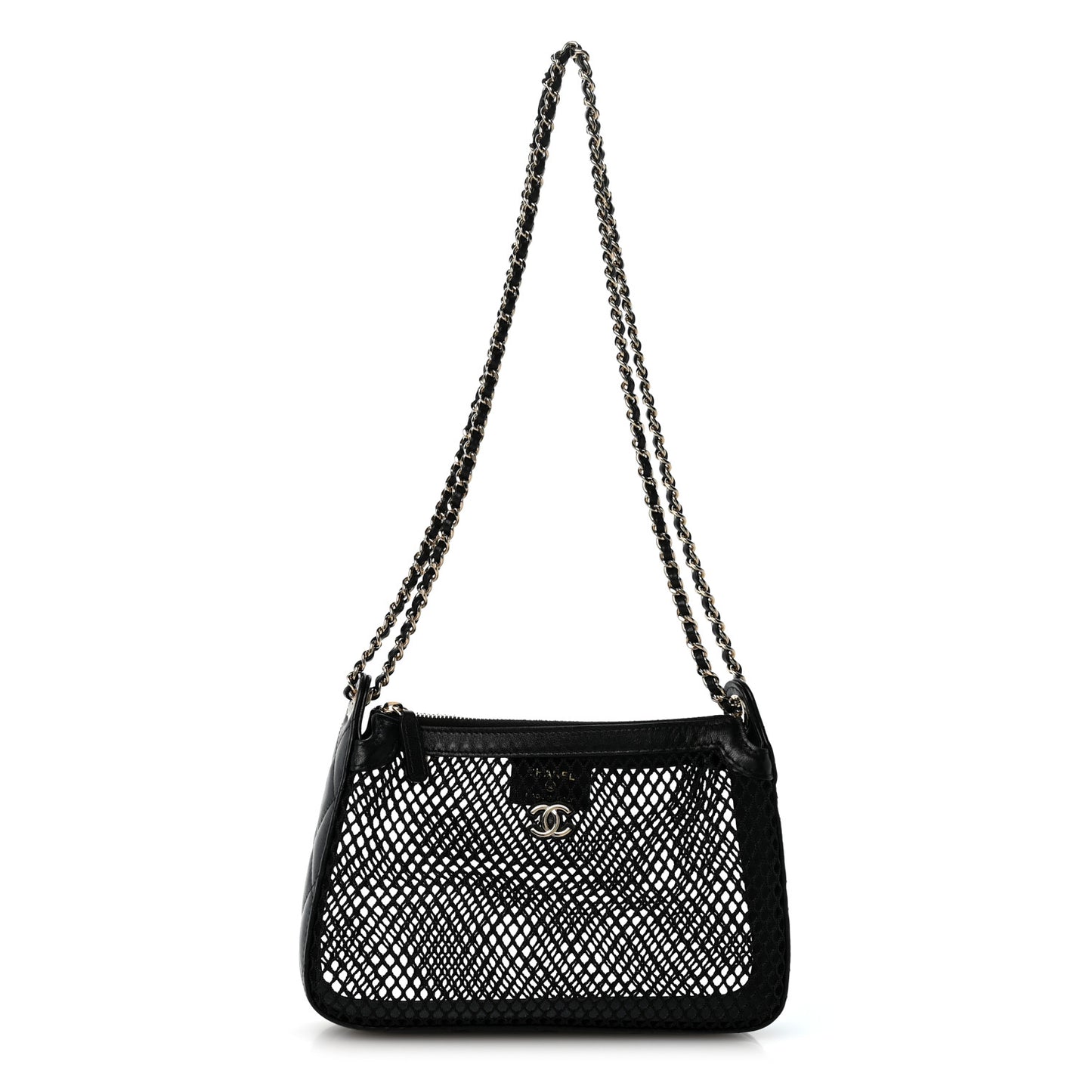 Mesh Shiny Lambskin Clutch With Chain Black