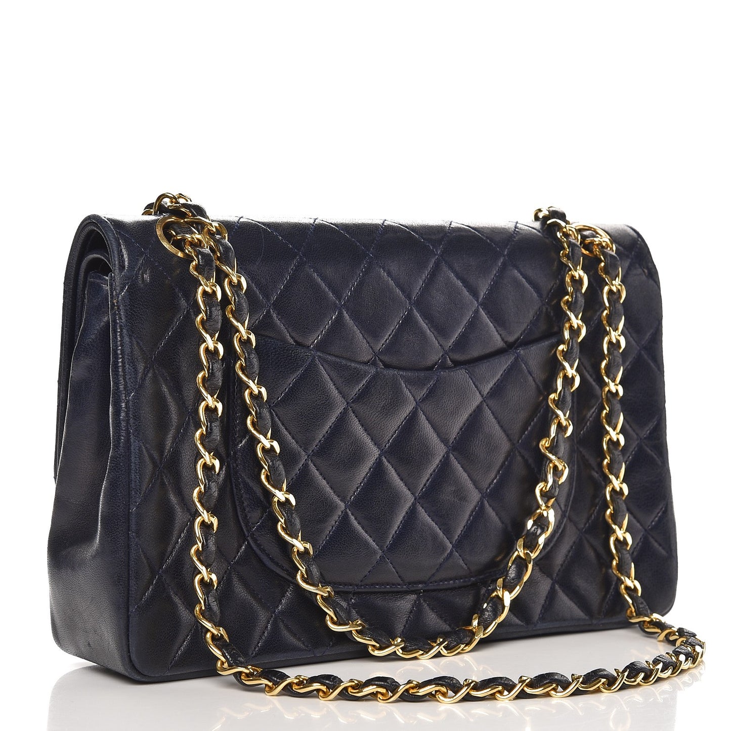 Lambskin Quilted Medium Double Flap Navy