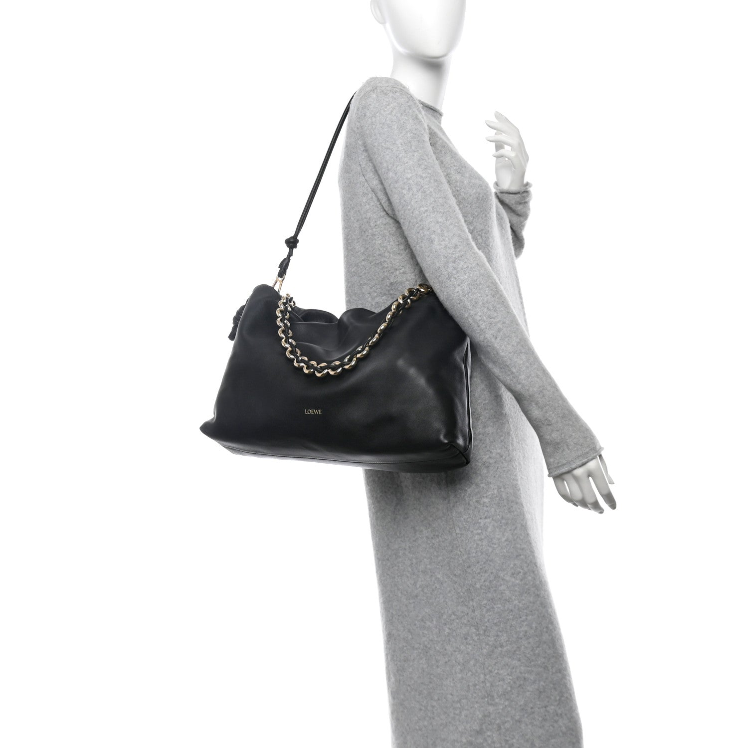 Loewe Mellow Nappa Donut Chain Large Flamenco Knot Clutch Black 2 of 10