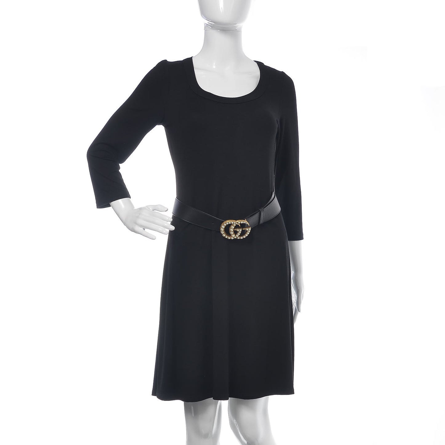 Moon Calfskin Pearl Double G 40mm Belt 80 32 Black Cream