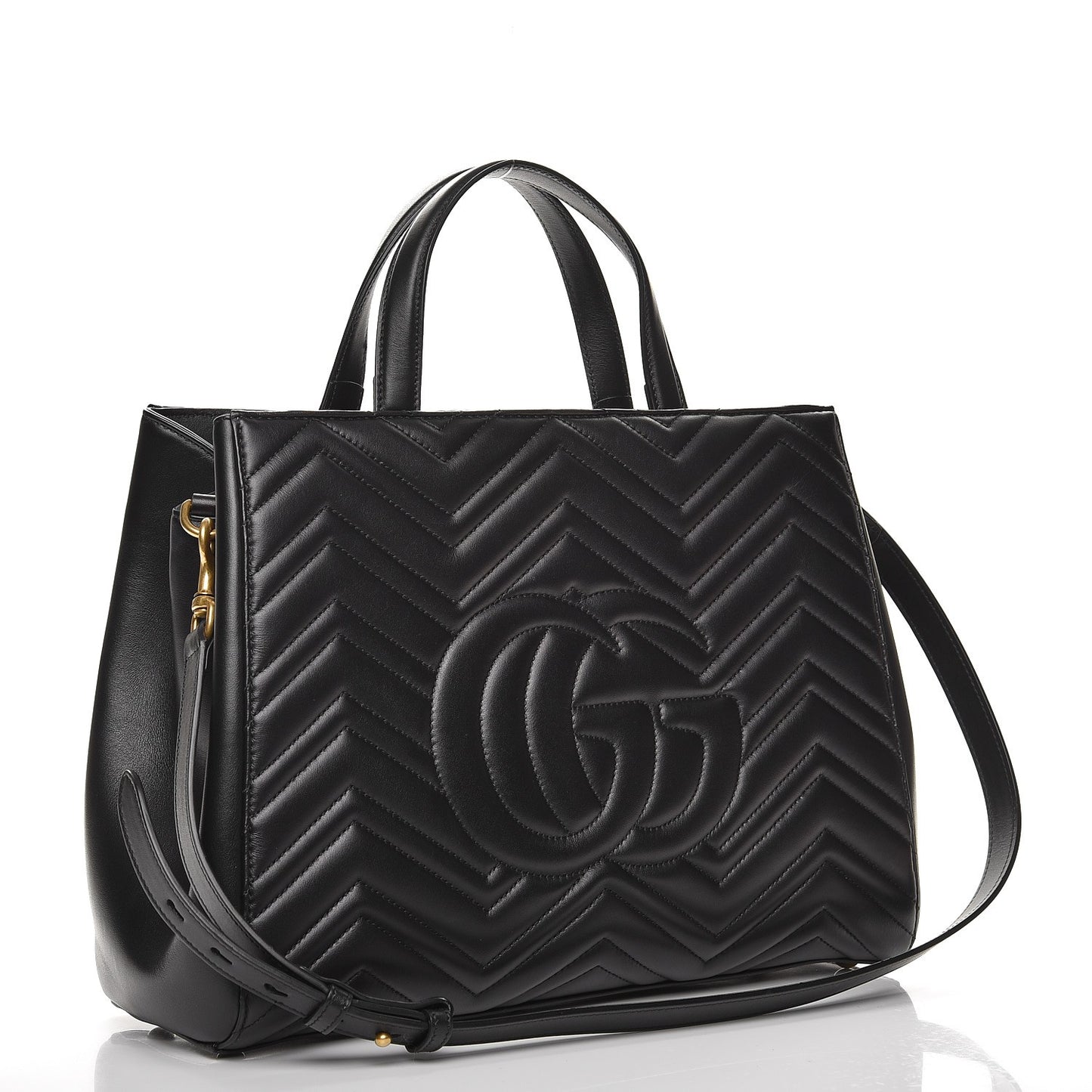 Calfskin Matelasse Medium GG Marmont Tote Black