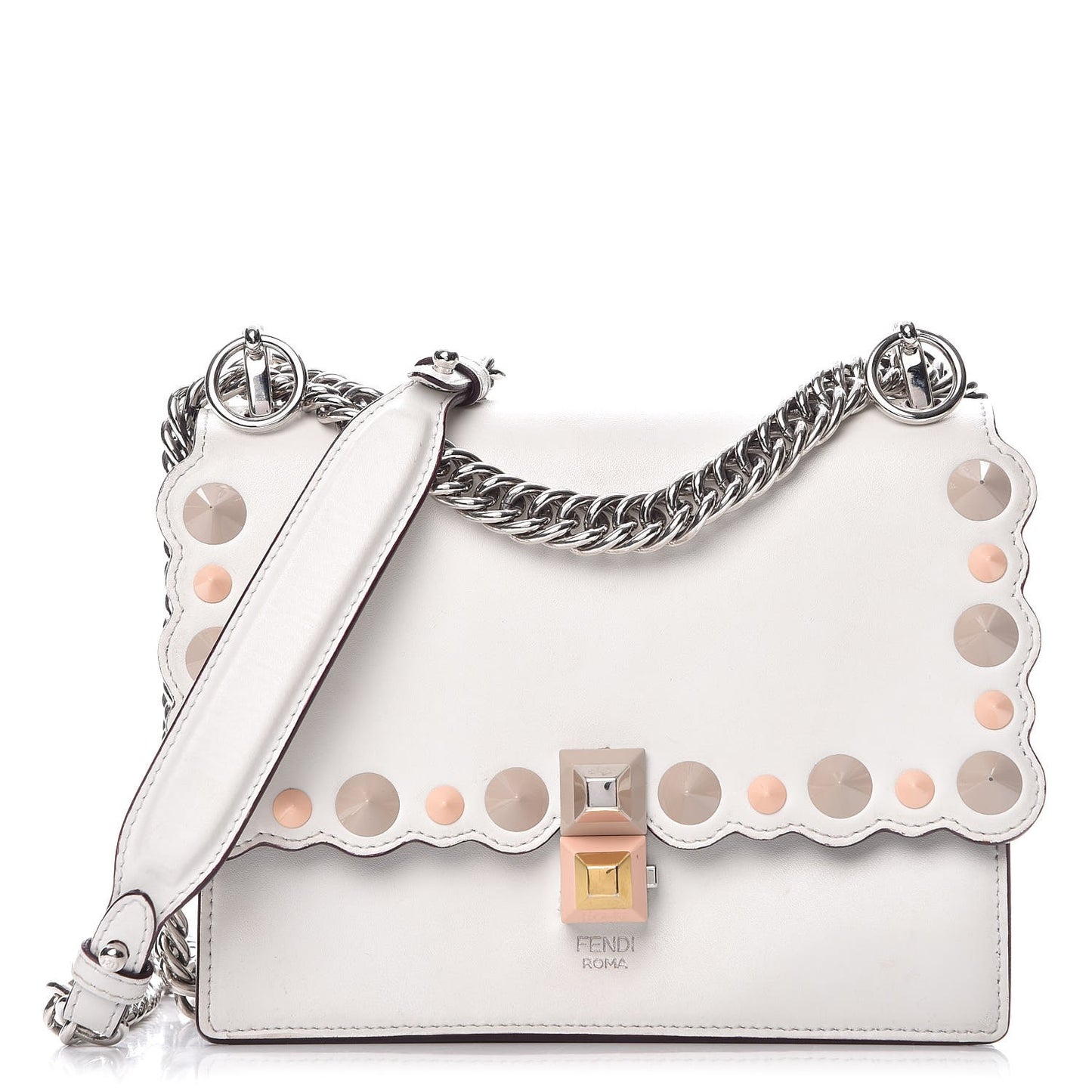 Vitello Liberty Scalloped Multi Studded Small Kan I Shoulder Bag White Ice Multicolor