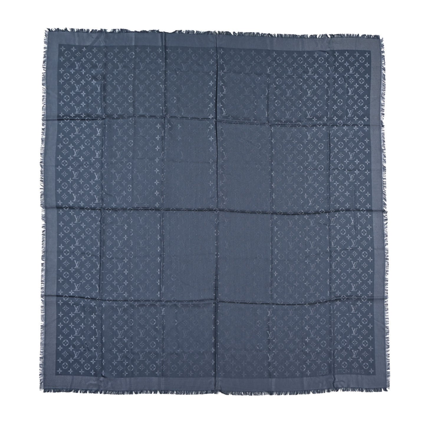 Silk Wool Monogram Denim Shawl Blue