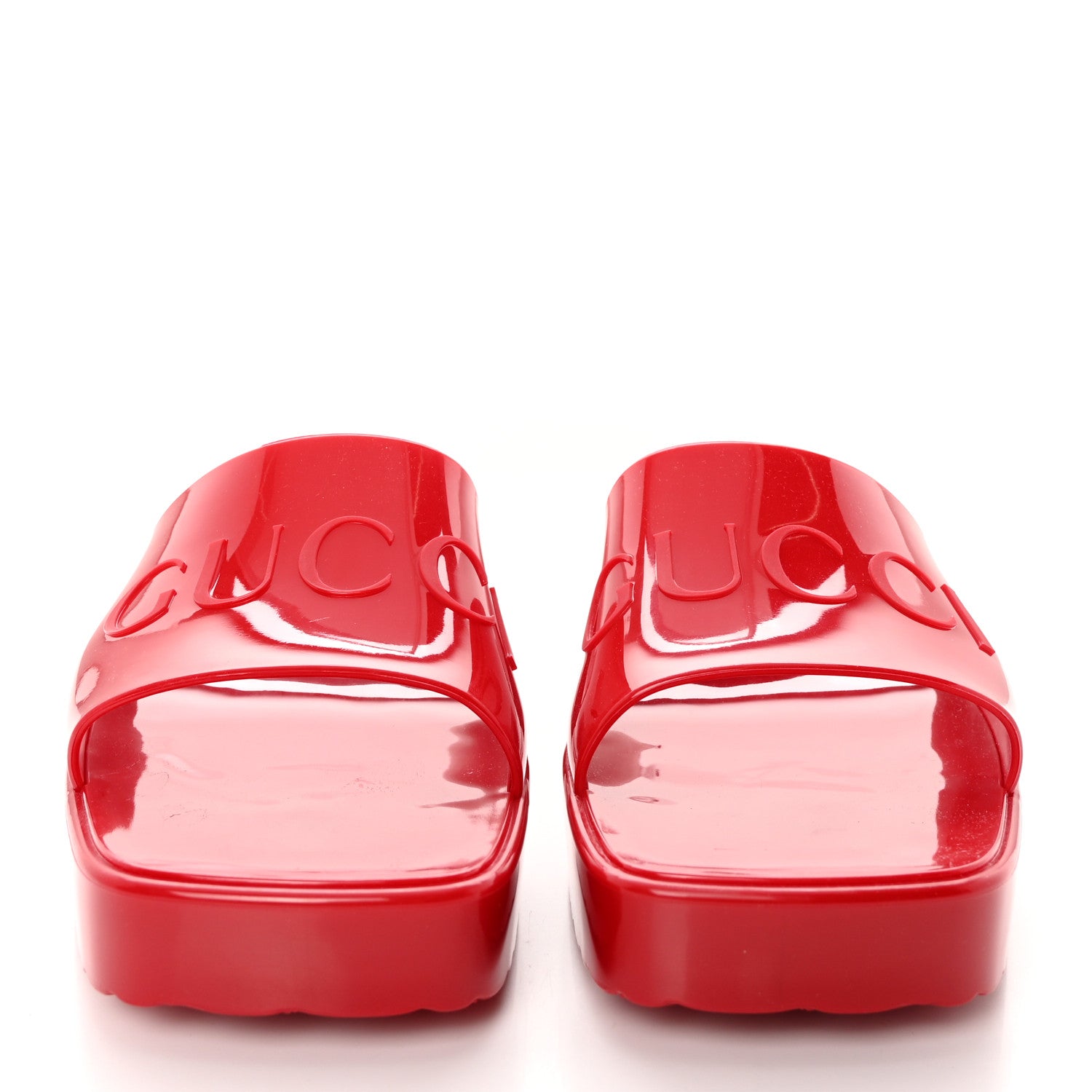 Gucci Rubber Gucci Logo Womens Platform 20/60mm Slide Sandals 38 Hibiscus Red 2 of 10