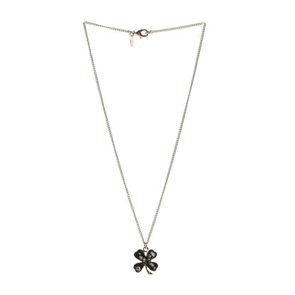 Chanel Enamel Pearl Crystal Four Leaf Clover Pendant Necklace Black Gold 3 of 6