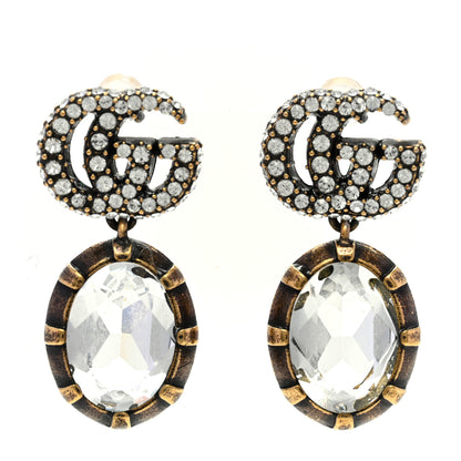 Gucci Metal Crystal Double G Drop Earrings Aged Gold 1 of 5