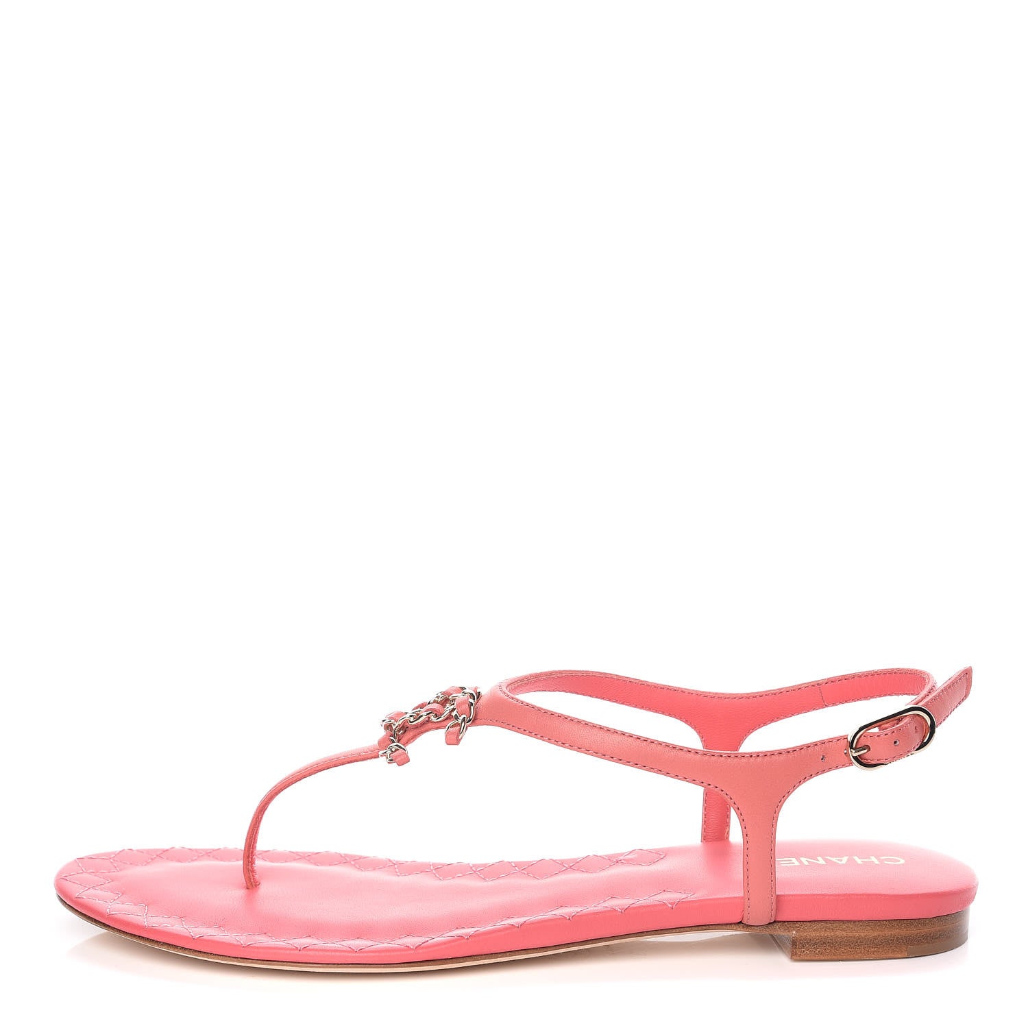 Chanel Lambskin Chain CC Logo Thong Sandals 37 Pink 1 of 9