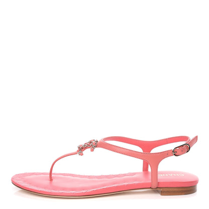Chanel Lambskin Chain CC Logo Thong Sandals 37 Pink 1 of 9