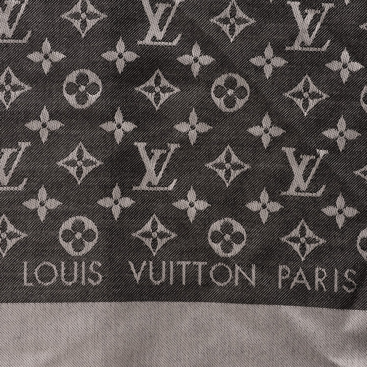 Wool Silk Monogram Denim Shawl Black