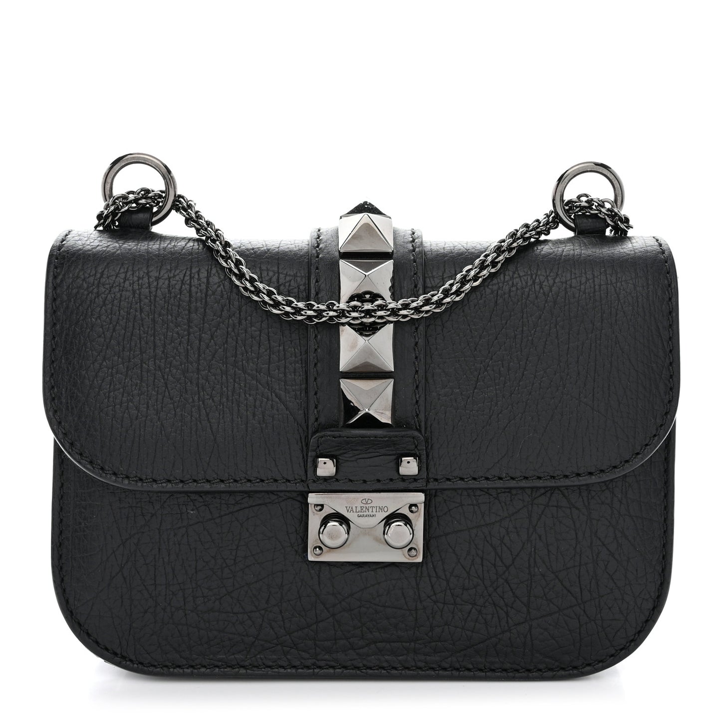 Vitello Small Glam Lock Rockstud Flap Black