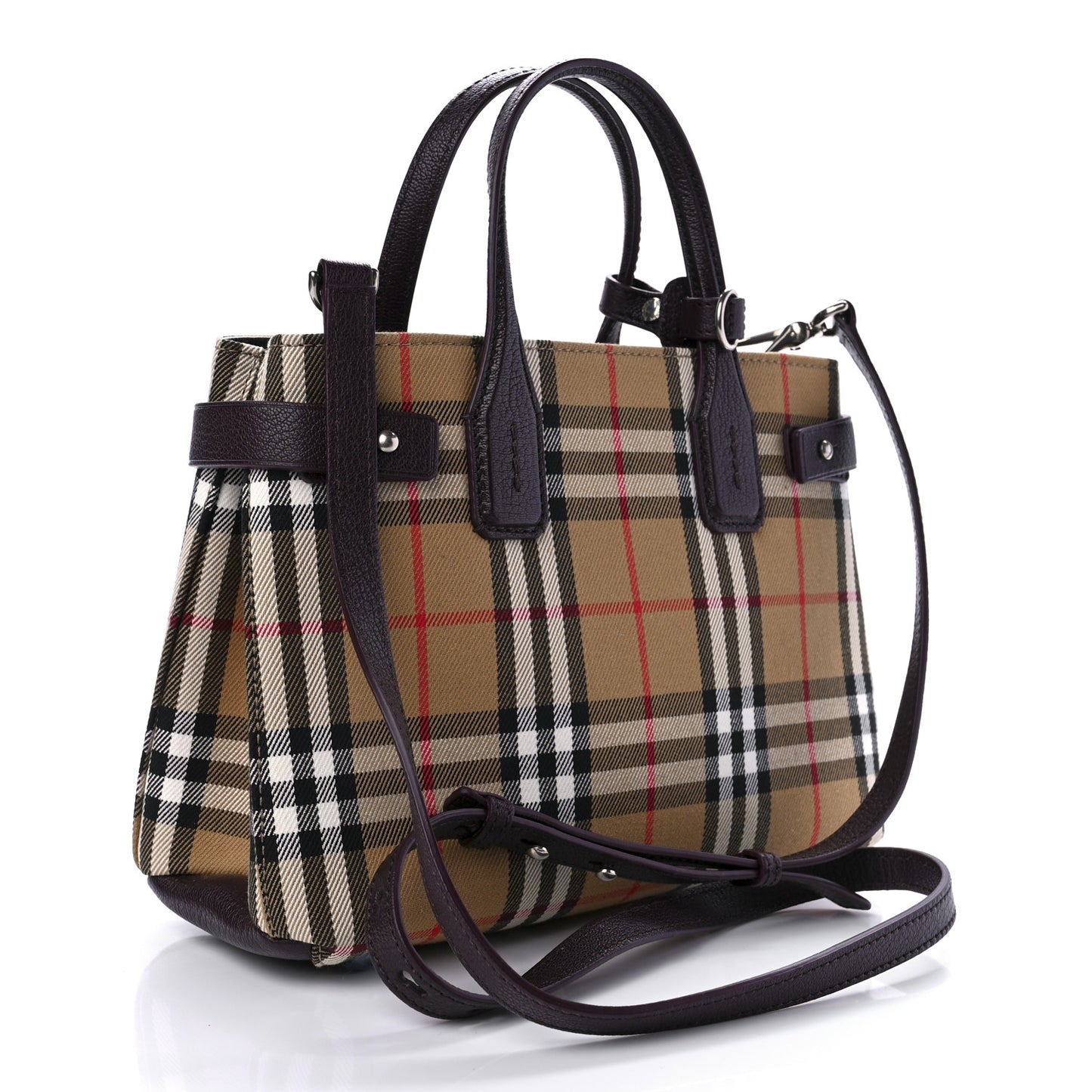Goatskin Vintage Check Small Banner Tote Deep Claret